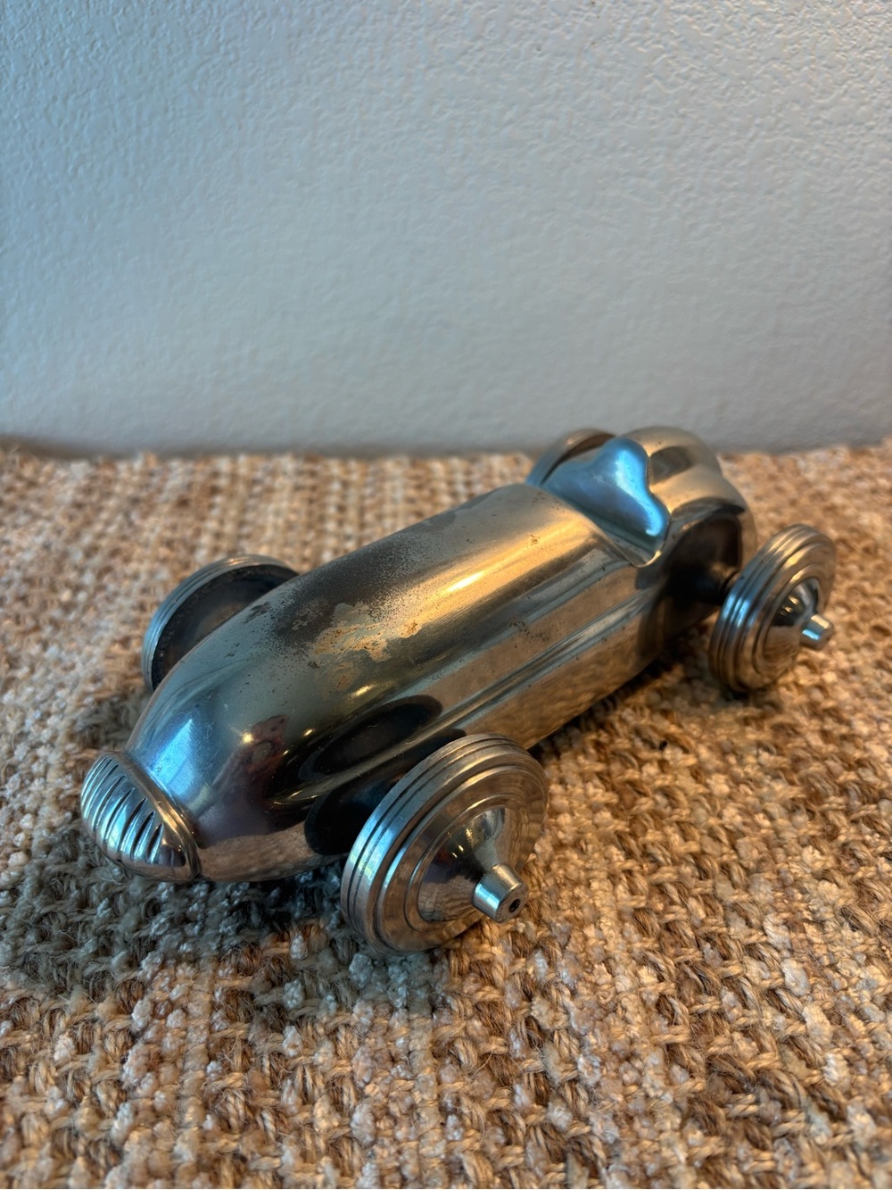 Silver Vintage Metal Toy Race Car